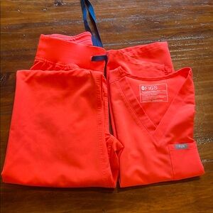 FIGS bright orange red scrub set